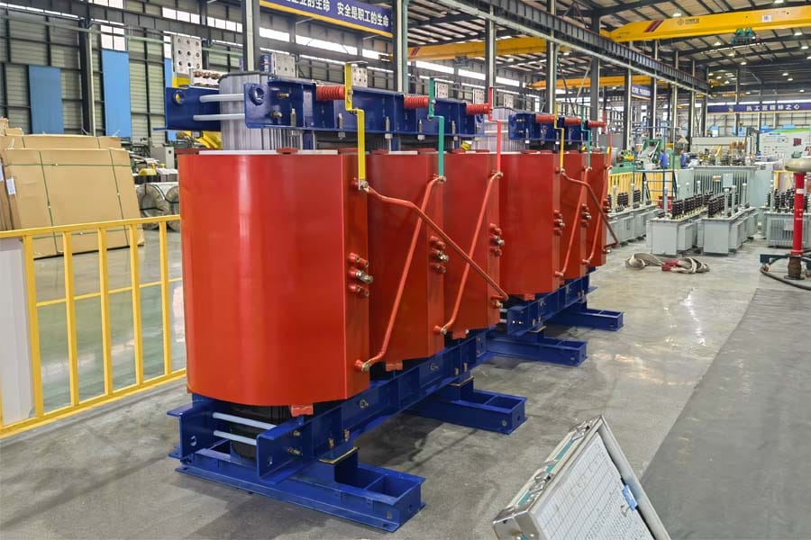 Two 6300kVA large capacity dry-type transformers awaiting testing at test centre — Zhongxin General