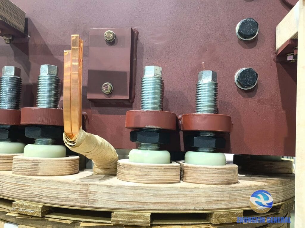 Transformer winding assembly showing insulation layers and copper conductors for 63MVA power transformer manufactured by Zhongxin General