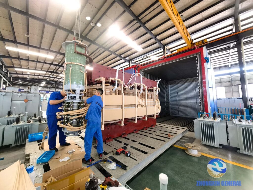 Quality control testing of OLTC mechanism on 110kV power transformer ensuring voltage regulation capability for Ningxia gas processing facility
