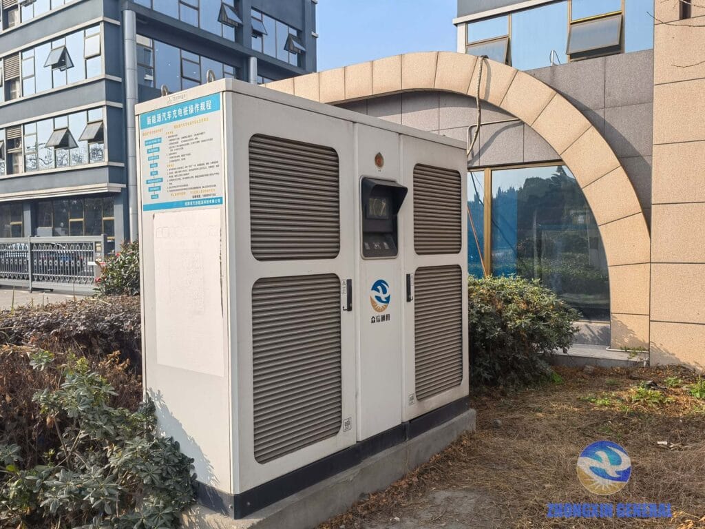 Box-type substation manufactured by Sichuan Zhongxin powering the EV charging station after 5 years operation