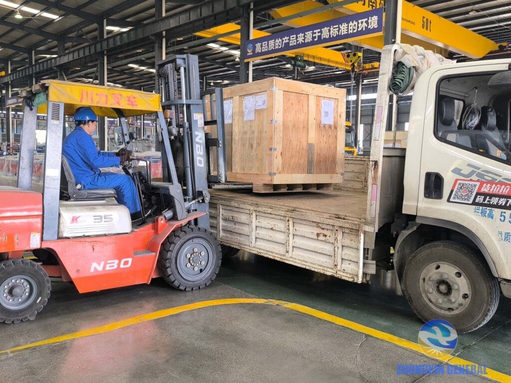 Loading 1250kVA transformer onto truck for air freight from Chengdu to Europe