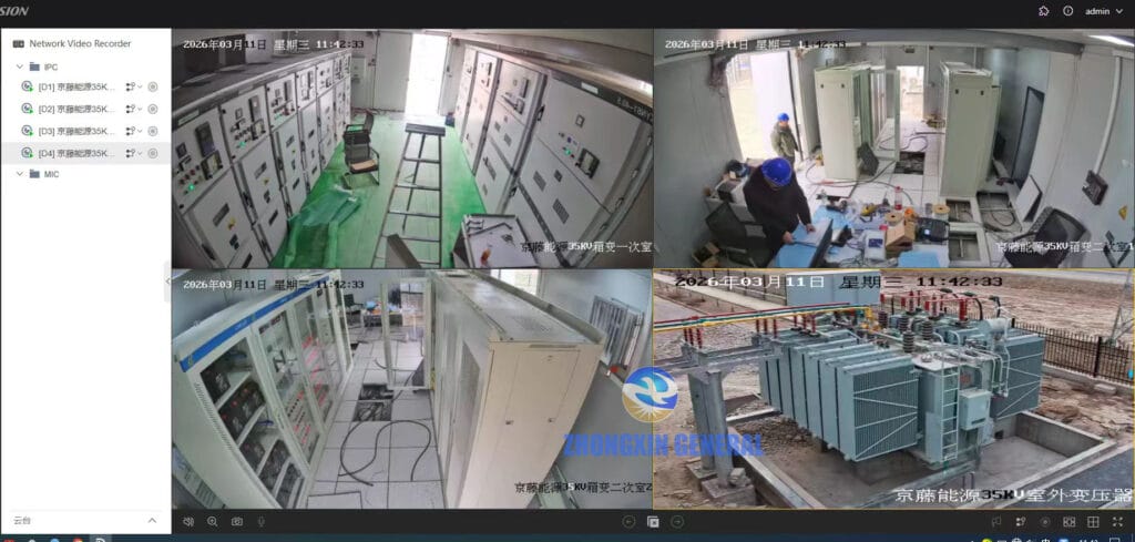 Jing Teng Energy 35kV substation operational CCTV — SZ20-31500/35 OLTC transformer outdoor service Alar City March 2026