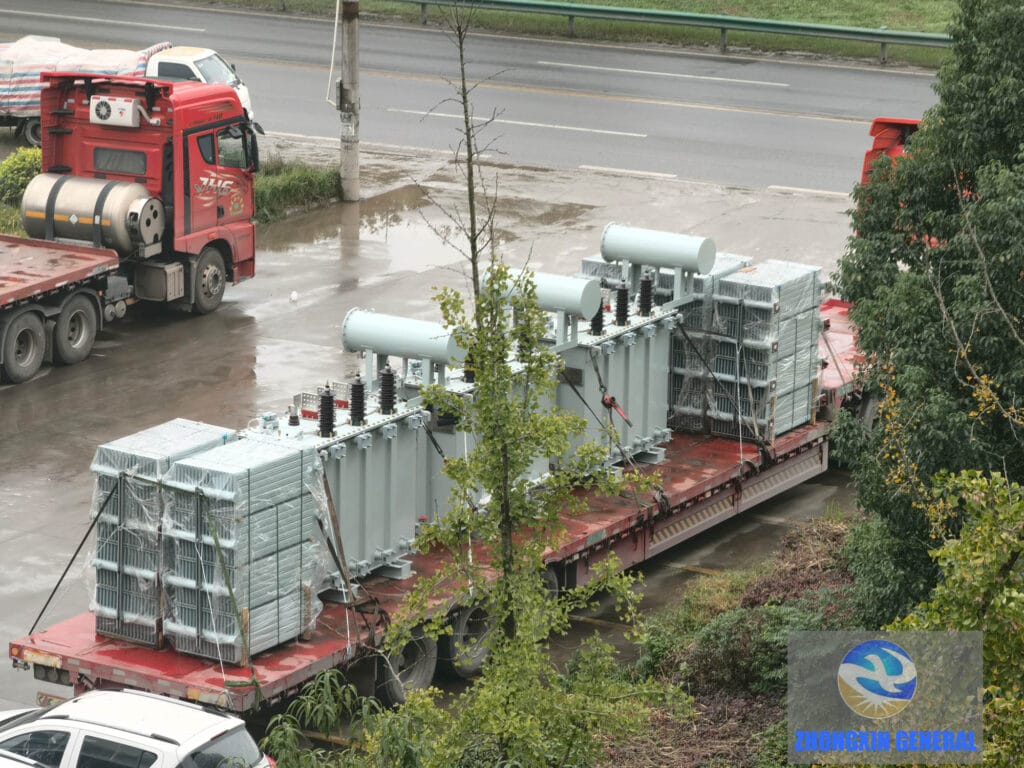 S11-6300 kVA oil-immersed transformer loaded on truck ready for dispatch from Sichuan to Xinjiang