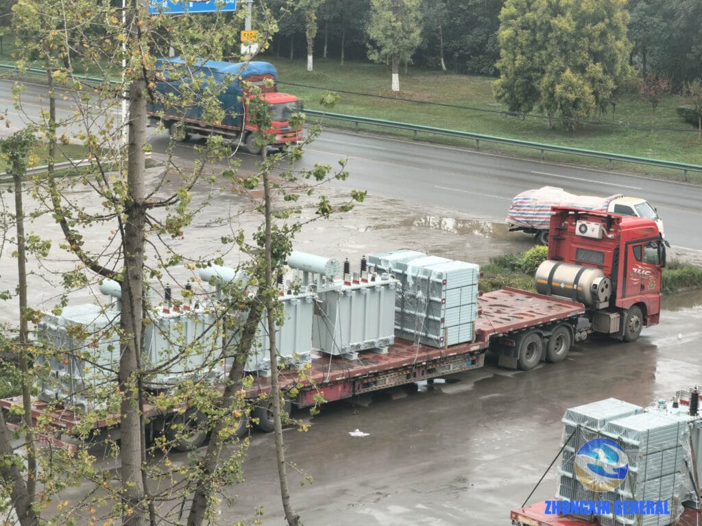 Full batch of 6300 kVA oil-immersed transformers loaded and ready for long-haul delivery to Xinjiang data center