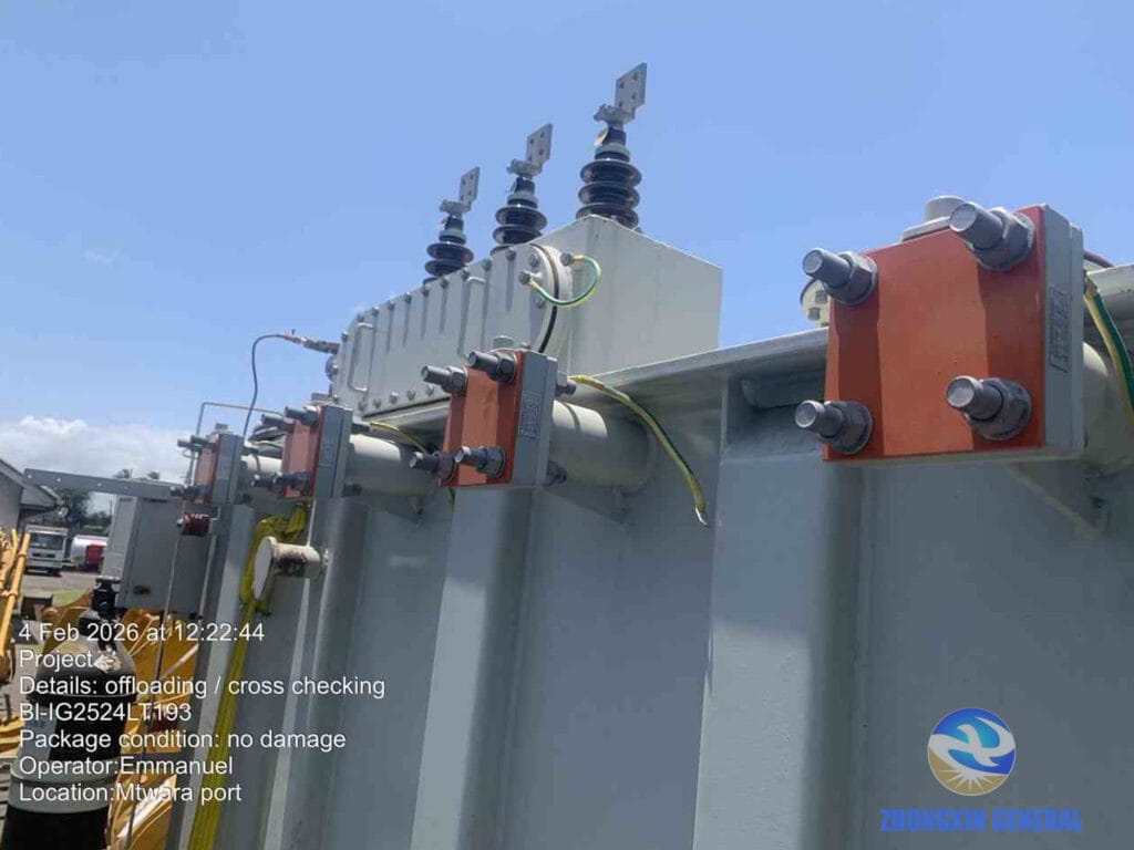 SZ13-8000/120 OLTC transformer arrived Mtwara Port Tanzania February 2026 DR Congo power station project