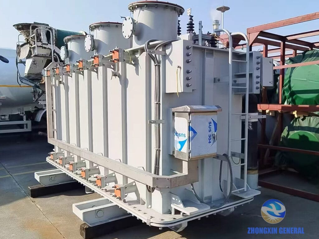 SZ13-8000/120 OLTC transformer at Lianyungang port ready for vessel loading — China export DR Congo view 1