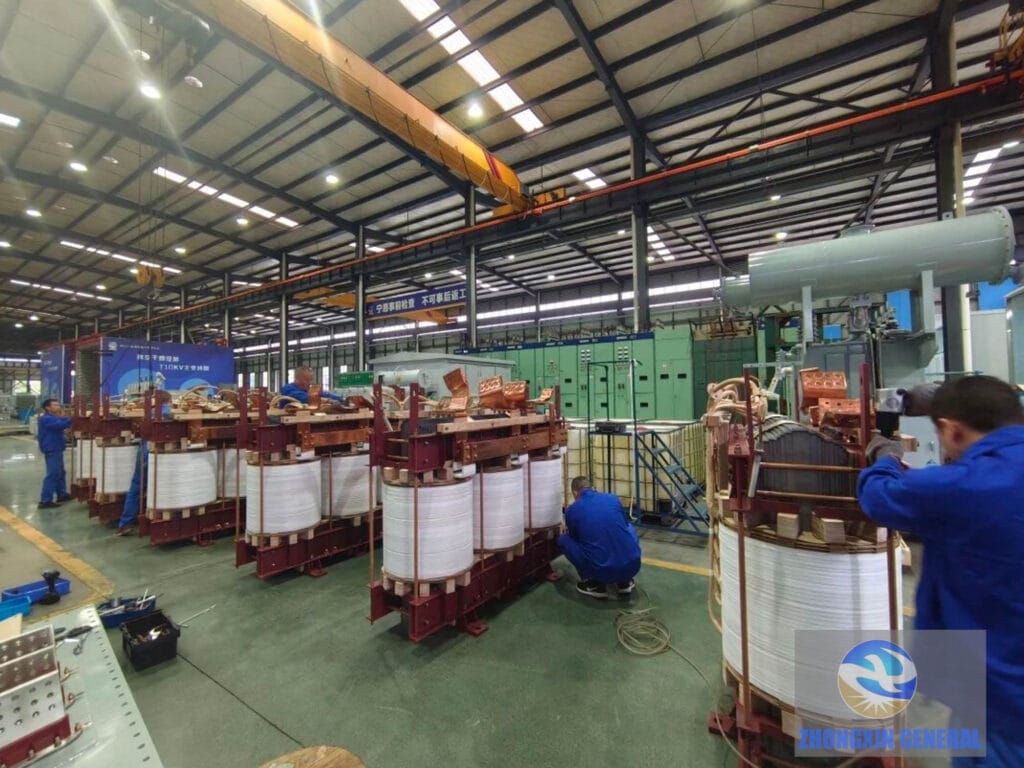 Oil-immersed transformer core and coil assembly stage 1 — 6300 kVA unit for Xinjiang data center