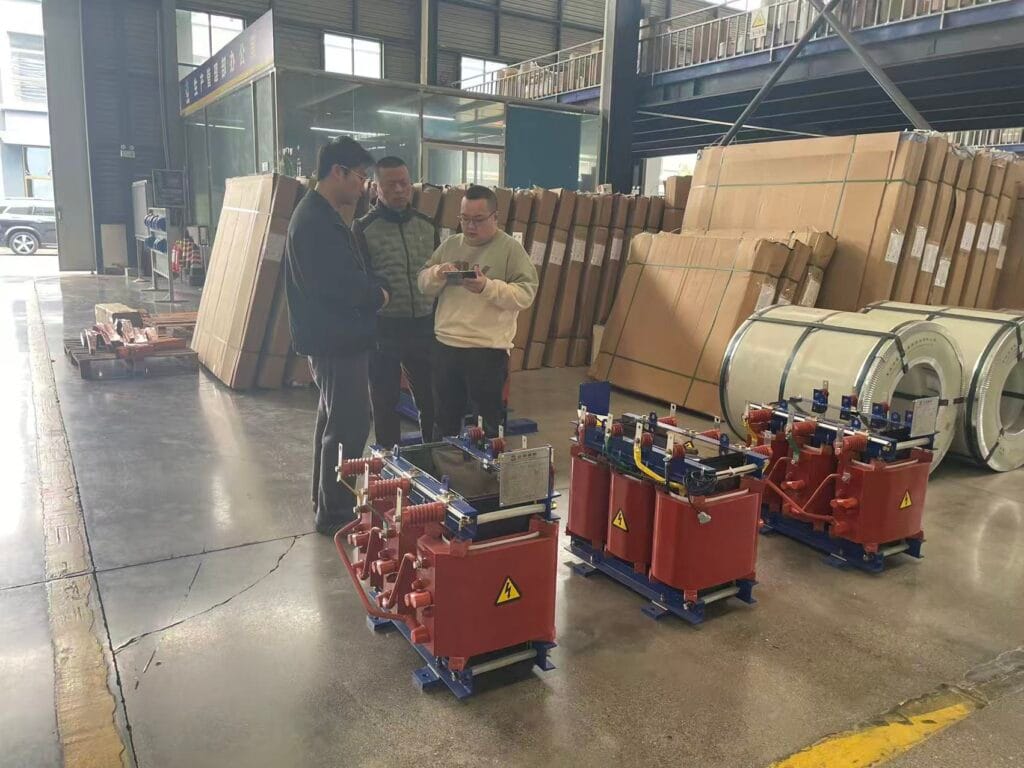 Zhongxin General Electric sales team presenting dry-type transformer specifications and features to Chengdu Construction Engineering Group senior leaders