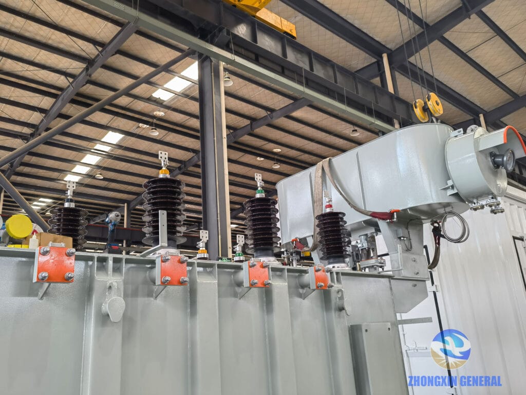 Upper view of transformer with conservator and HV/LV bushings fully installed — 16,000 kVA 35kV OLTC power transformer, Zhongxin General
