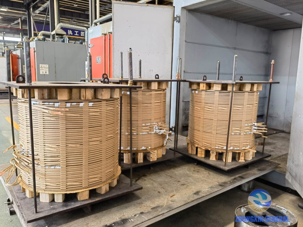 Transformer windings prepared for drying process — 16,000 kVA 35kV OLTC power transformer, Zhongxin General