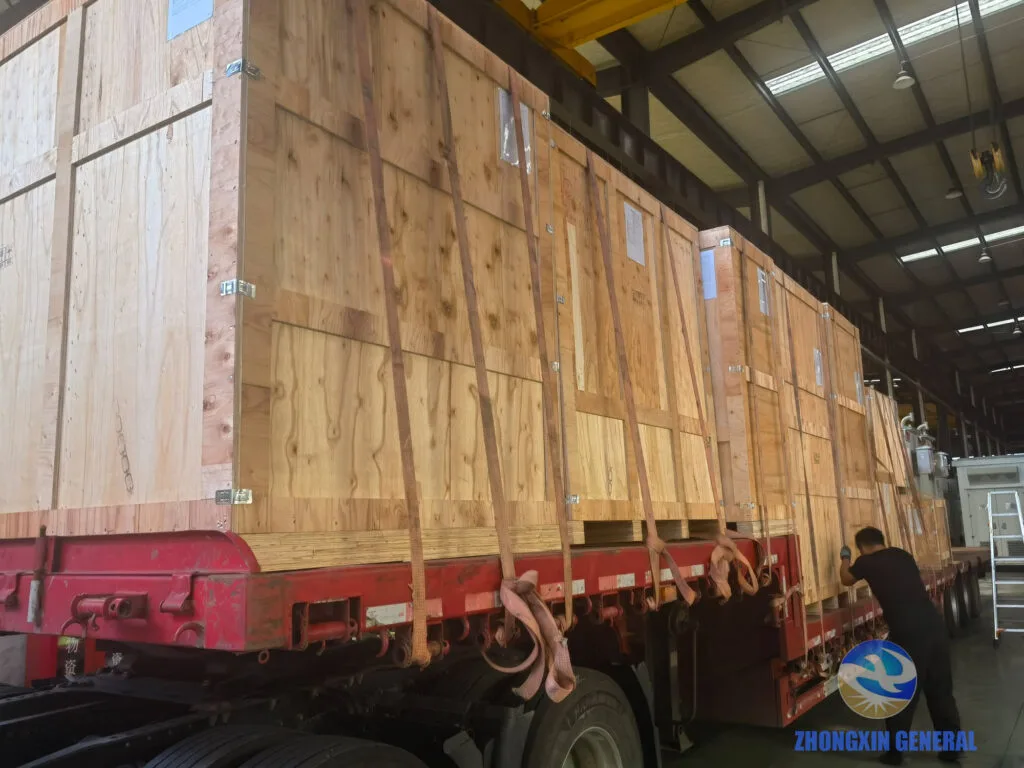 5000kVA transformers and switchgear fully loaded on truck cab-end view — Nepal Chino Hydropower Station Zhongxin General April 2026