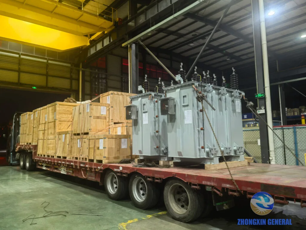 5000kVA transformers and switchgear fully loaded on truck rear view — Nepal Chino Hydropower Station Zhongxin General April 2026