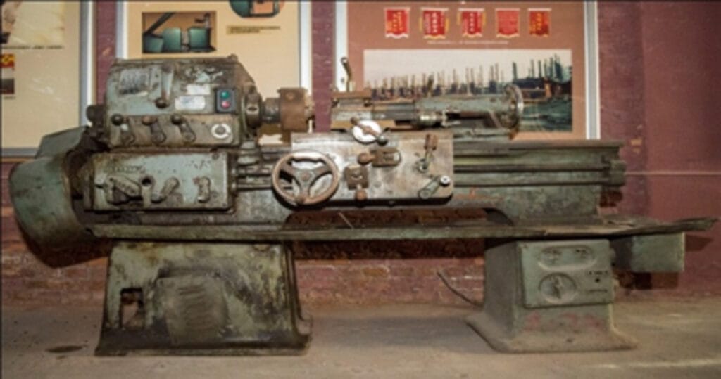 Rudimentary manual machines and cutting tools used by TBEA workers in the late 1980s for transformer production