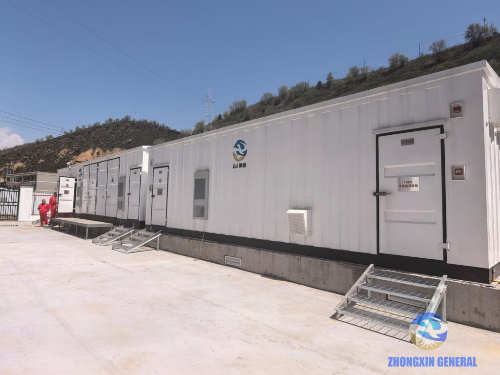 Prefabricated substation module rows exterior view — Yichuan LNG energy project Yan'an Shaanxi Zhongxin General