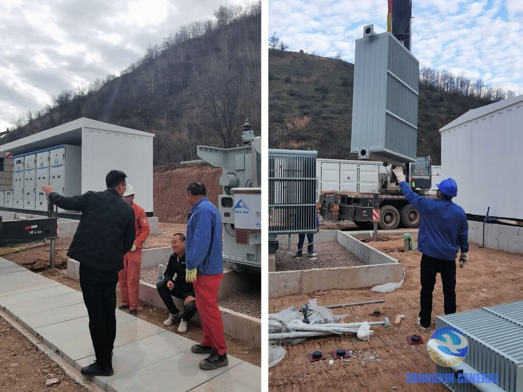 Prefabricated substation installation at Yichuan LNG energy project site — Yan'an Shaanxi China