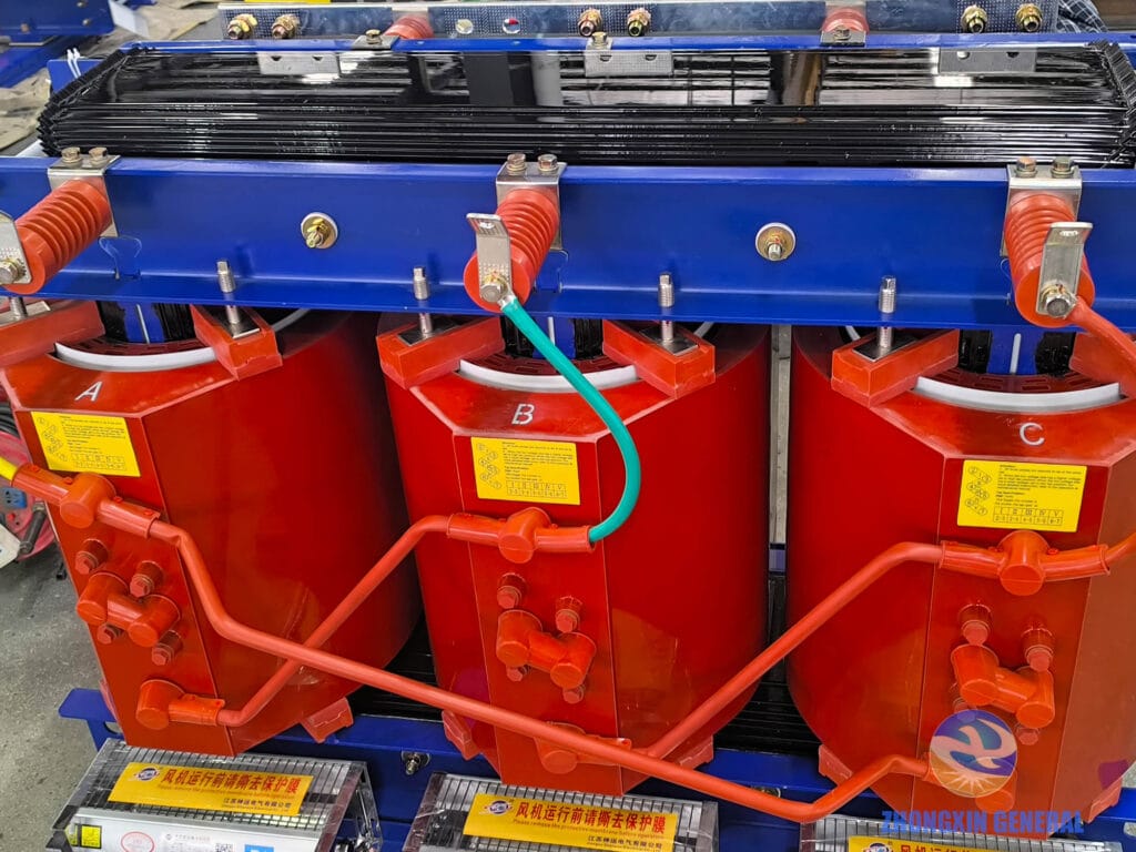 EU-compliant high-temperature phase sequence markings on 1250 kVA dry-type transformer for European export — laser stencil paint Zhongxin General