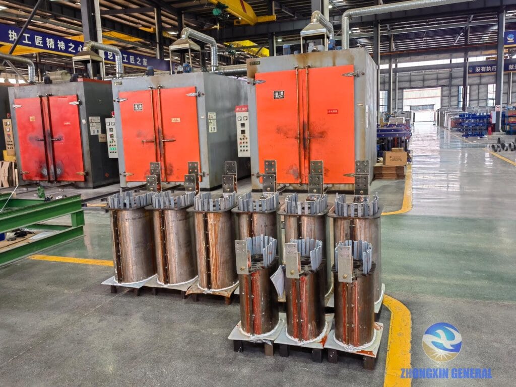 Completed cured LV winding coil of 1250 kVA dry-type transformer awaiting demoulding — Zhongxin General manufacturing