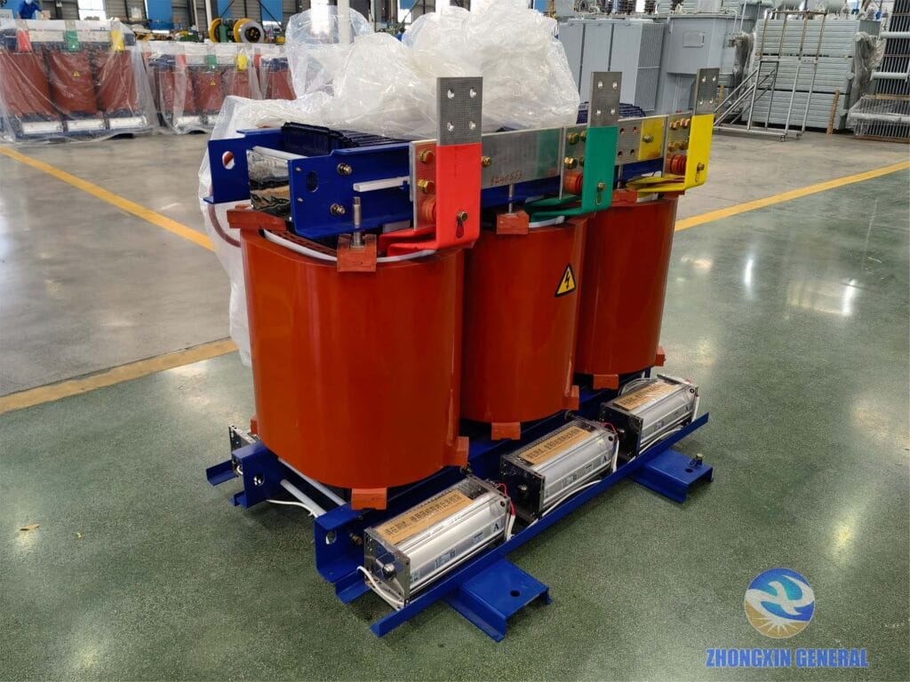 1600 kVA SCB18 cast resin dry-type transformer complete unit low-voltage terminal end — cooling air ducts visible Zhongxin General