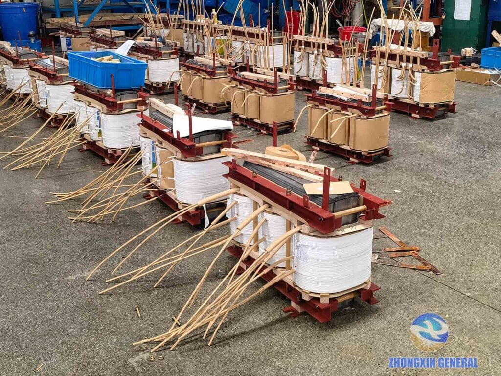 160 kVA oil-immersed transformer active part awaiting lead wire arrangement — pre-process stage Zhongxin General