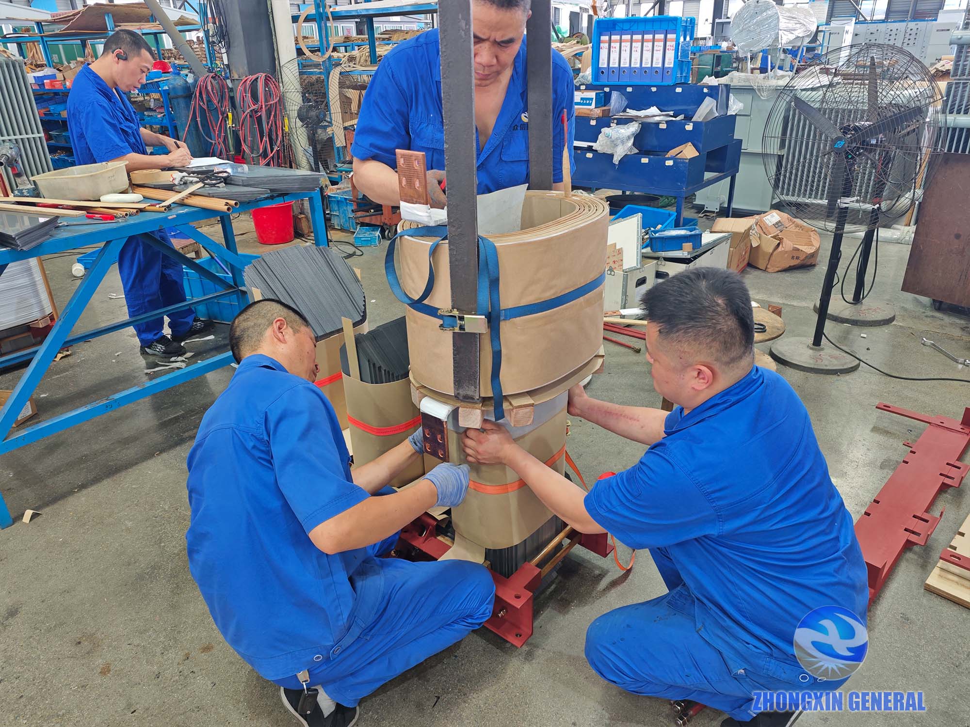 2000 kVA transformer HV/LV windings being prepared for core assembly — Zhongxin General factory