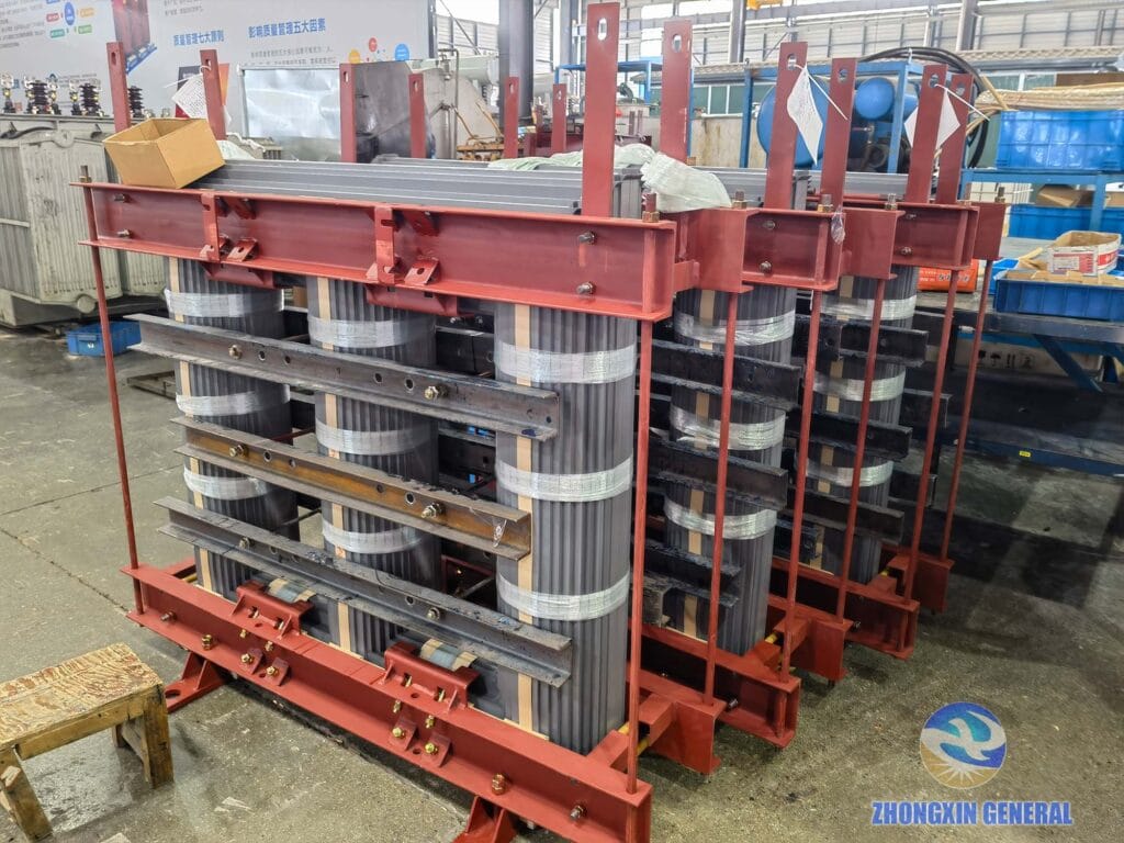 2500 kVA dry-type transformer core and structural frame assembly in progress — Zhongxin General Sichuan factory