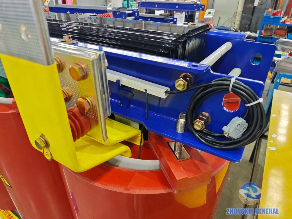 Temperature controller and monitoring system close-up on 2500 kVA dry-type transformer — PT100 sensor intelligent controller Zhongxin General