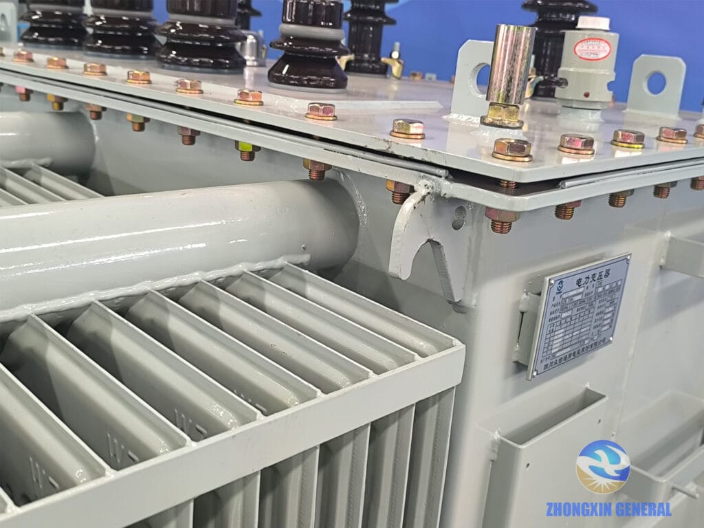 Cooling fin connection detail on 2500 kVA oil-immersed transformer tank — Zhongxin General factory