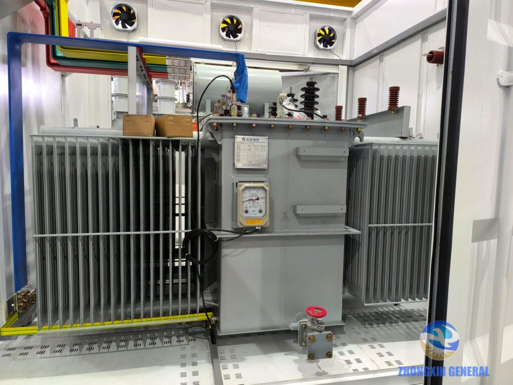 2500 kVA oil-immersed transformer installed inside prefabricated substation enclosure — Zhongxin General