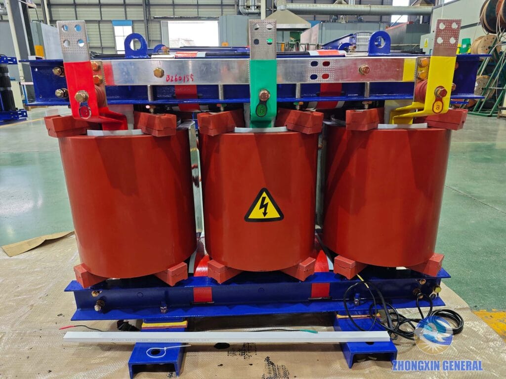 Low-voltage copper busbar terminal detail of 250 kVA dry-type transformer — 400V 360.8A rated Zhongxin General