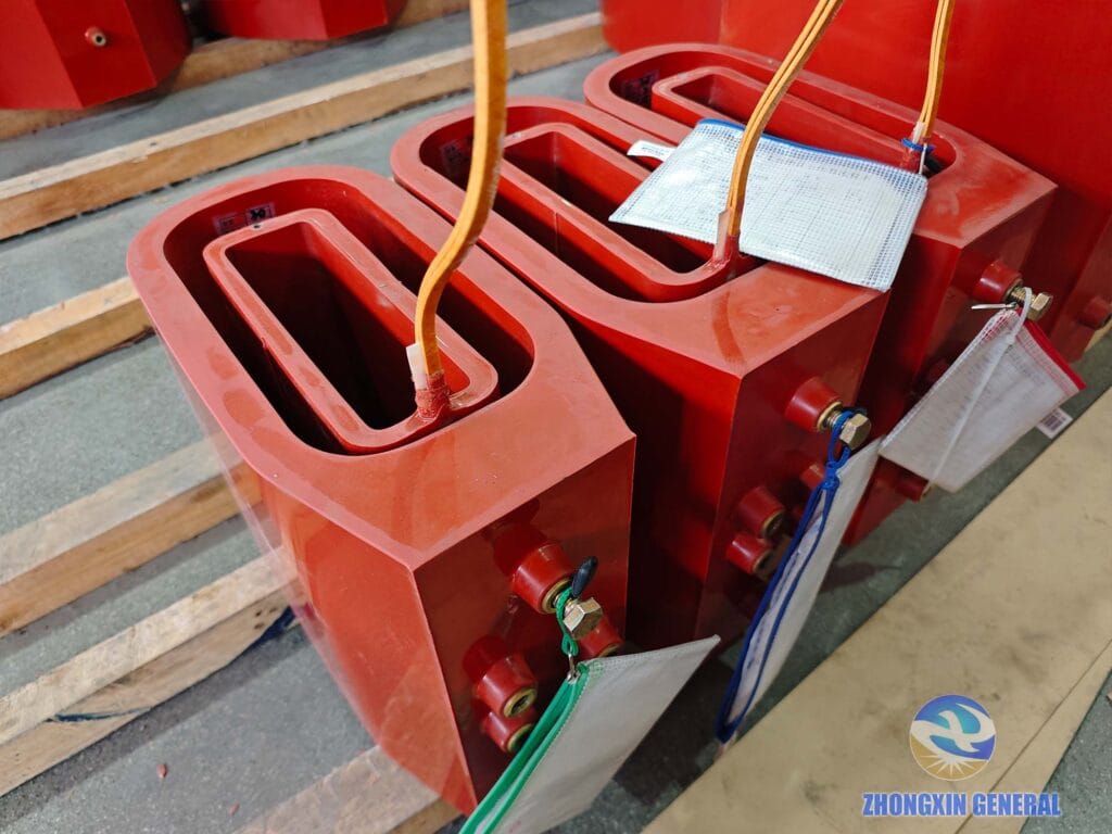 Completed demoulded HV and LV winding coils of 30 kVA cast resin dry-type transformer — Zhongxin General Sichuan factory