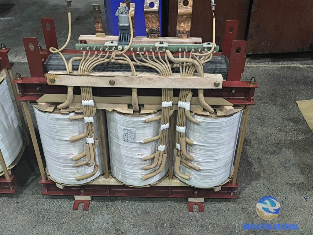 315 kVA oil-immersed transformer assembled winding — high-voltage end close-up Zhongxin General