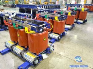 Multiple 400 kVA cast resin dry-type transformers after final assembly and testing — ready for dispatch Zhongxin General Sichuan factory