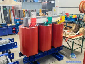 Final assembly of 5000 kVA cast resin dry-type transformer showing low-voltage busbar end — Zhongxin General