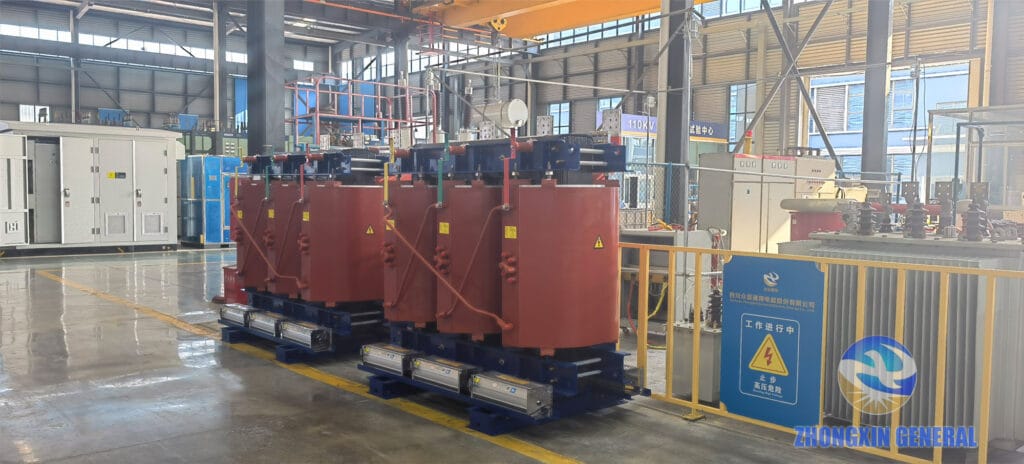 Two completed 5000 kVA cast resin dry-type transformers viewed right to left — Zhongxin General