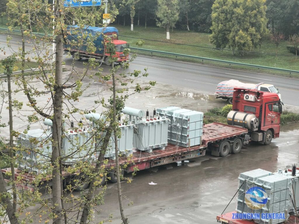 5000 kVA oil-immersed transformer loaded and ready for dispatch to customer — Zhongxin General factory