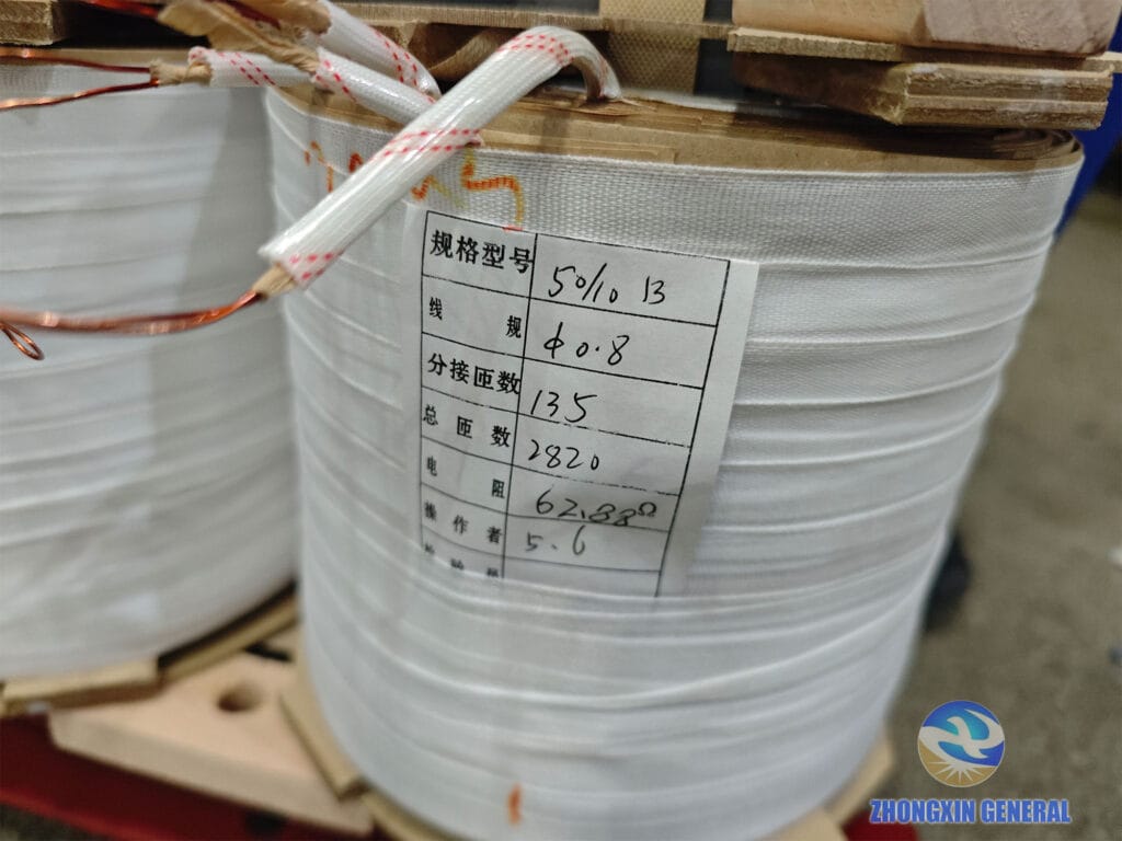 50 kVA oil-immersed transformer HV and LV winding assembly with rated parameter detail — Zhongxin General factory