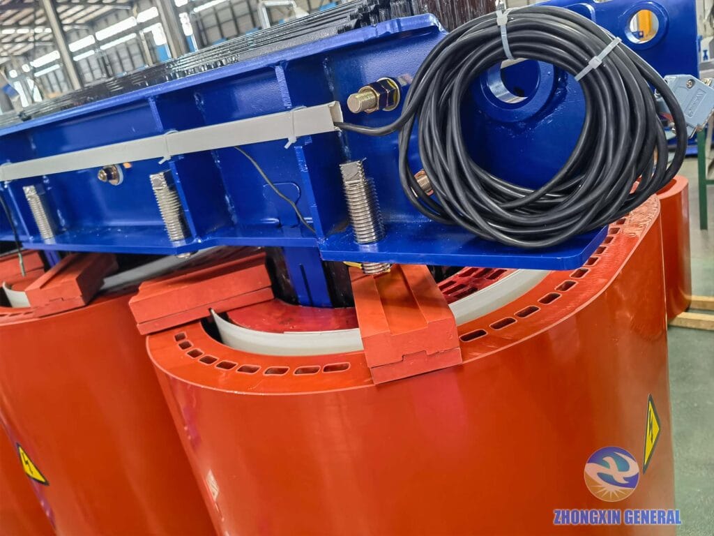 Temperature control wiring and terminal connection detail on 6300 kVA dry-type transformer — Zhongxin General