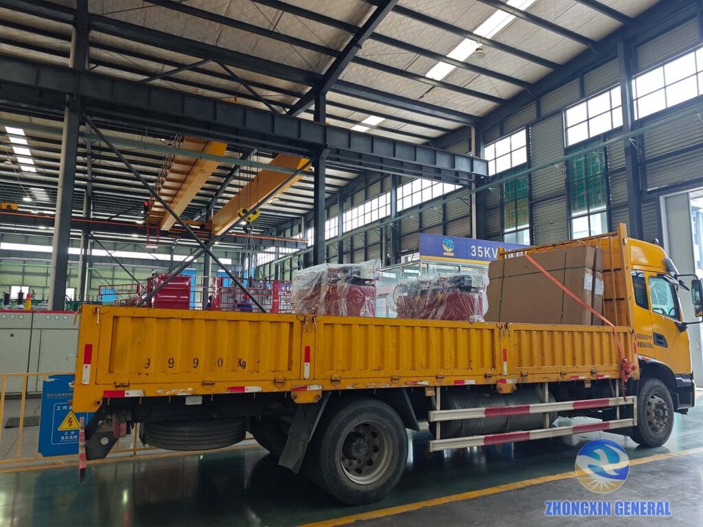 Dry-type transformers loaded on truck and ready for dispatch from Zhongxin General Sichuan factory
