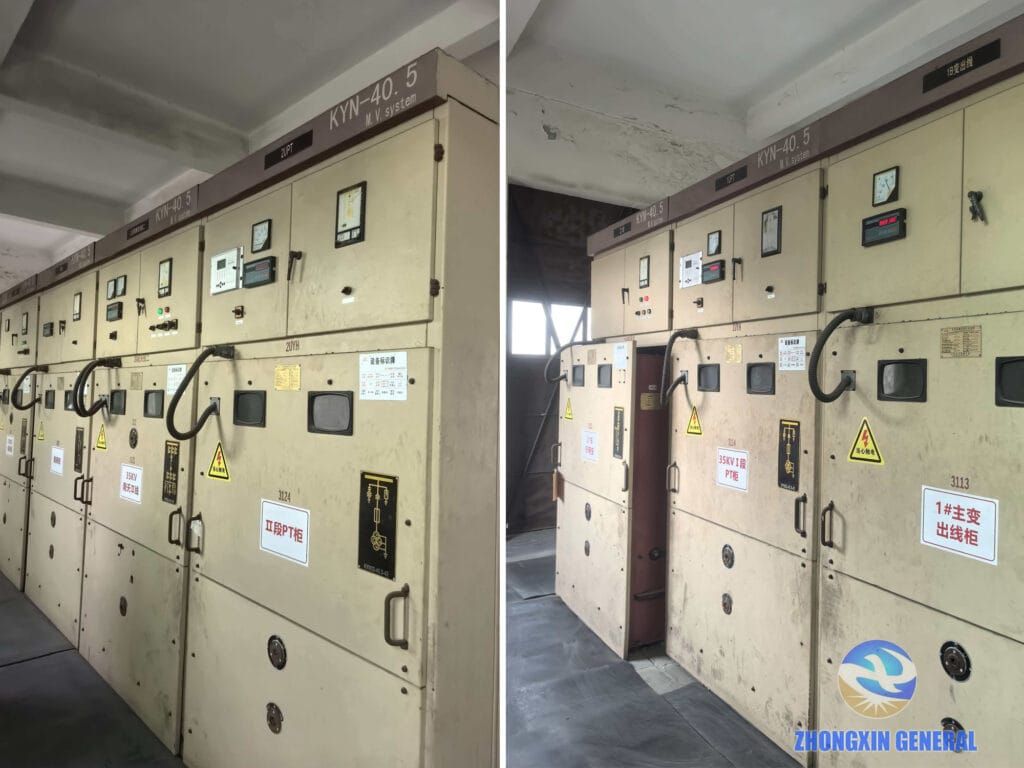 Switchgear panels in distribution room at Panzhihua Hongtu Chemical — installed by Zhongxin General in 2007 still in normal operation April 2026
