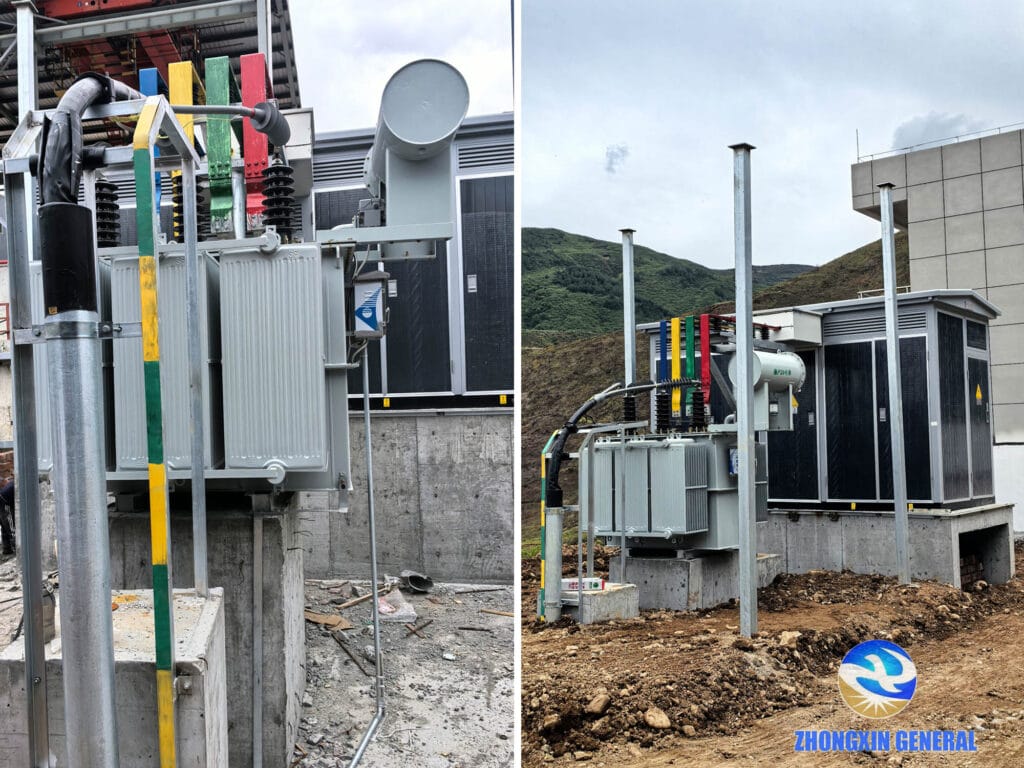 S13-3500/35 No.1 main transformer installed alongside main distribution panel — Shunhong Environmental substation Sichuan