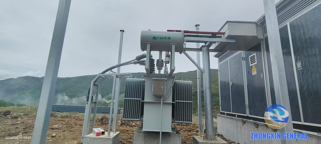 S13-3500/35 No.2 transformer HV incoming transformer body LV outgoing and distribution panel connection — Shunhong Environmental substation Ganlo