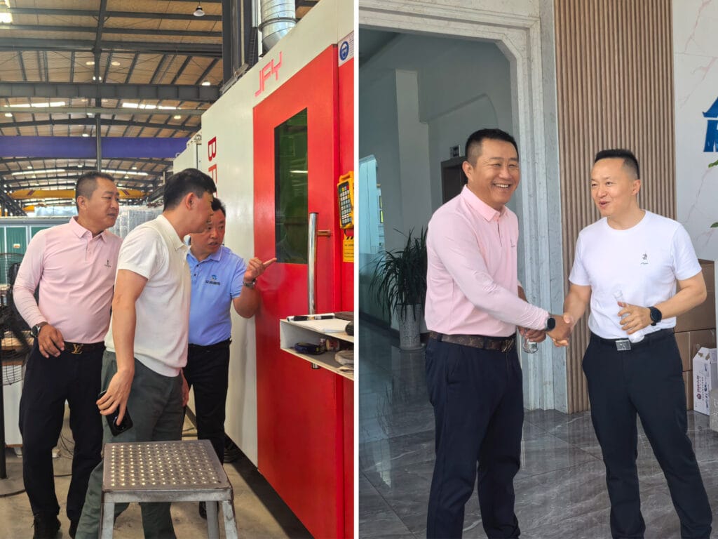 Zhongxin General GM introducing production equipment and Mr. Feng Zhenyu shaking hands with Deputy Director Tang Hao — African diaspora visit June 2026