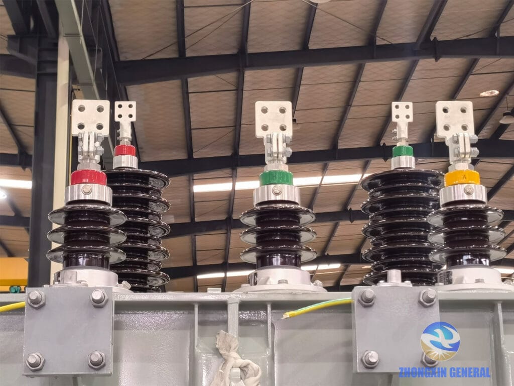 HV and LV insulation bushings on 12500kVA oil-immersed transformer
