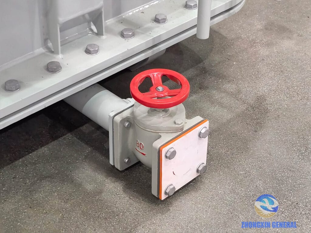 Oil drain valve at base of 12500kVA oil-immersed transformer