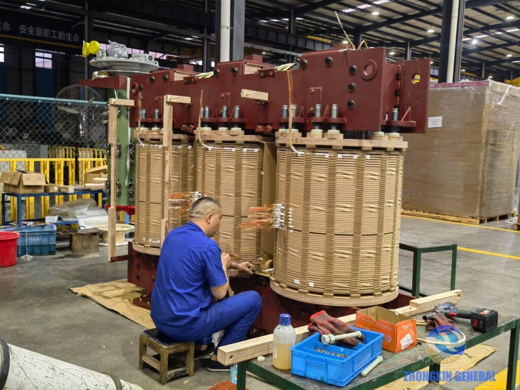 Close-up of windings for 12500kVA oil-immersed power transformer