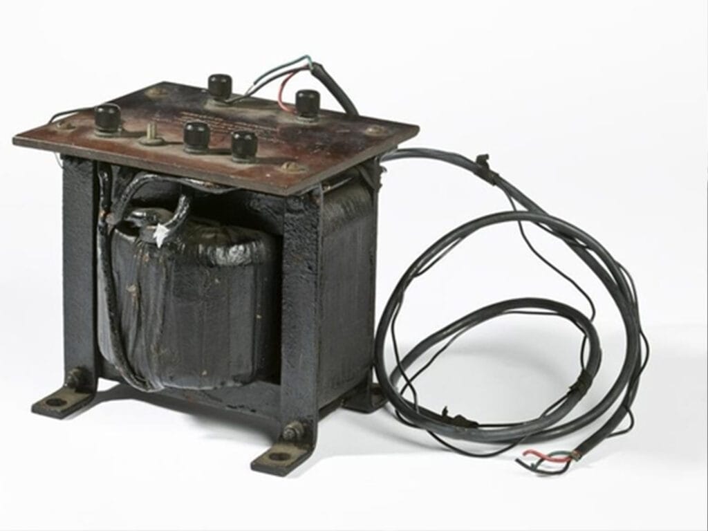Museum-preserved Ferranti circular-lamination transformer core from the late 1880s