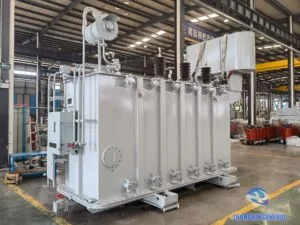 Completed 31500kVA SZ20-31500/35 transformer HV side view — 35kV bushings Zhongxin General