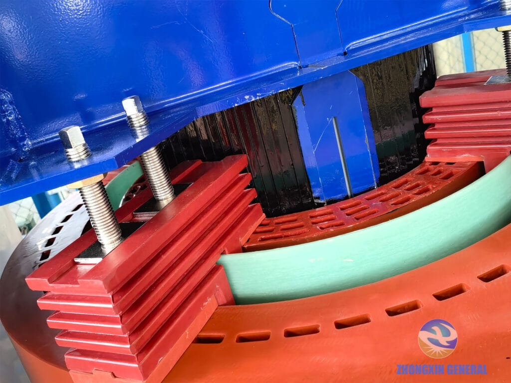 Close-up of painted core and HV/LV winding gap on 8000kVA transformer
