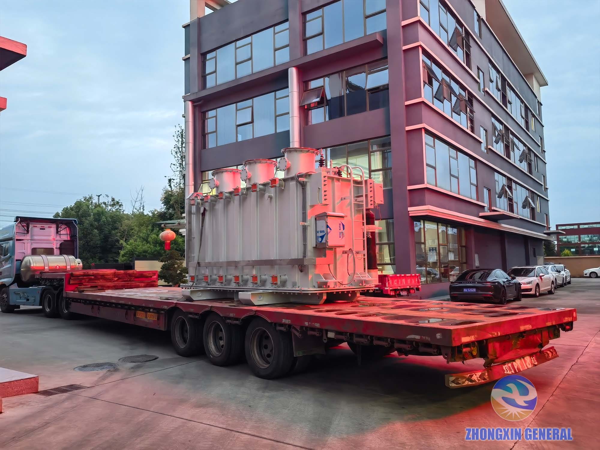 8000kVA OLTC transformer loaded on truck dispatched to coastal port — Zhongxin General