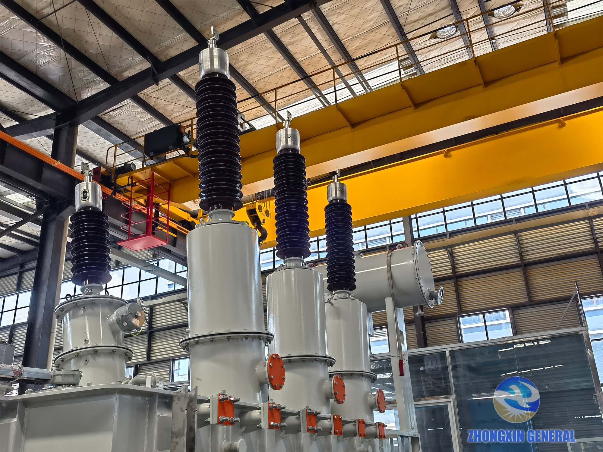 Three 33kV class composite HV bushings on 8000kVA transformer — Zhongxin General close-up